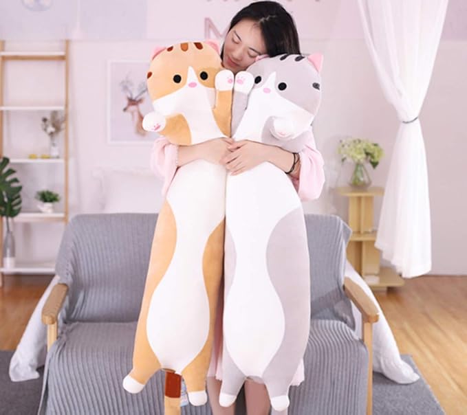 123Arts Cartoon Cat Soft Plush Long Throw Pillow Animal Neck Pillow Plush Toy,35"