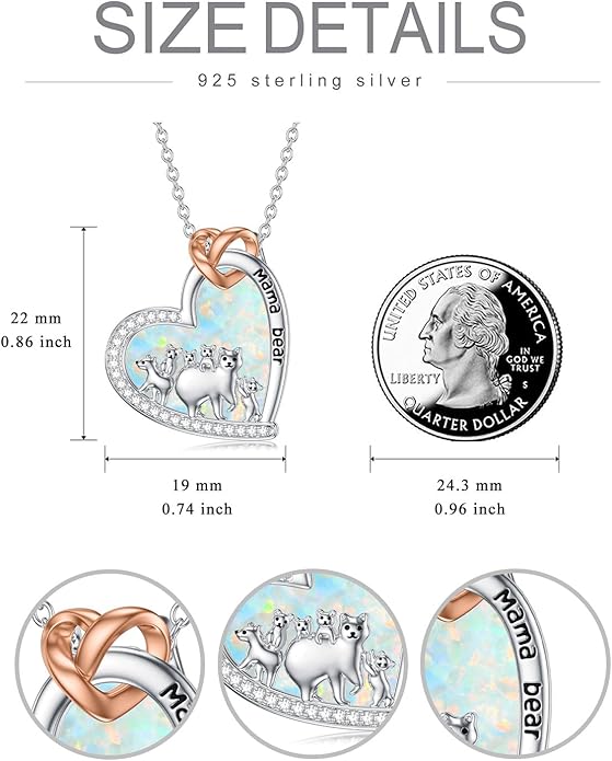 Mothers Day Gift for Mom 925 Sterling Silver Mama Bear/Dinosaur/Cat/Bird/Chicken Necklace with 1 2 3 4 5 Cubs Jewelry for Women Wife Grandma
