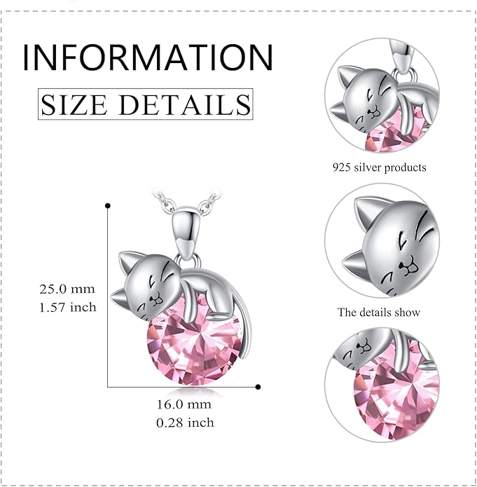 LONAGO Cat Necklace with Birthstone 925 Sterling Silver Cat Pendant Necklace Gift for Women