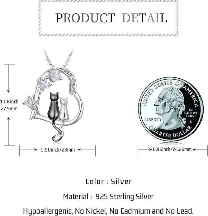 Heart Animal Necklace 925 Sterling Silver Cute Animal Pendant Jewelry Birthday Gifts for Women Girlfriend Mom Animal Lovers