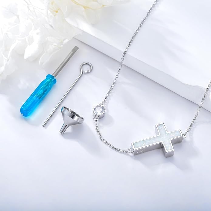 Urn necklace for Ashes 925 Sterling Silver Opal/Turquoise/Moonstone/Moss agate Pendant Cremation Memory Jewelry Keepsake Gifts for Women