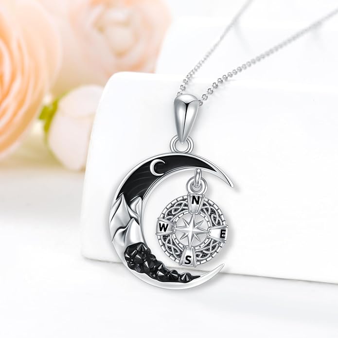 Gothic Jewelry Bat/Cat/Wolf/Dragon/Owl/Fox/Spider/Sun Pendant Sterling Silver Crescent Moon Necklace for Women Girls Black Jewelry Gifts