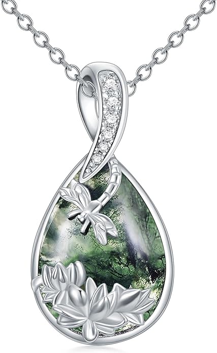 Green Jade Necklace Sterling Silver Teardrop Hummingbird/Dragonfly/Butterfly/Bee/Cat/Cardinal/Owl/Fox/Sloth Natural Jade Jewelry Birthday Mothers Day Christmas Gifts Women Mom Her