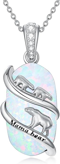 Opal Mama Bear/Panda/Cat/Koala/Sloth/Cardinal/Unicorn Necklace 925 Sterling Silver Opal Animal Pendant Jewelry Birthday Gifts Women Her Mom