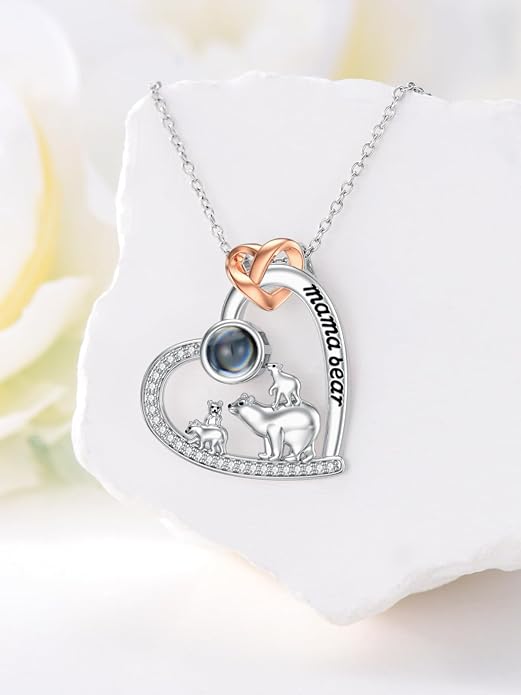 Mothers Day Gift for Mom 925 Sterling Silver Mama Bear/Dinosaur/Cat/Bird/Chicken Necklace with 1 2 3 4 5 Cubs Jewelry for Women Wife Grandma