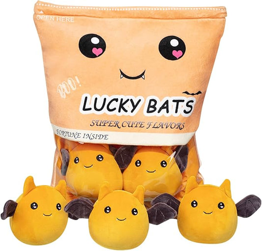 REFAHB Lucky Bat Plush Toy, Removable Stuffed Animal Plush Dolls, Soft Cute Plush Pillow Home Decoration Gift for Kids Girls' Birthday Christmas Halloween (5pcs a Bag, Orange)