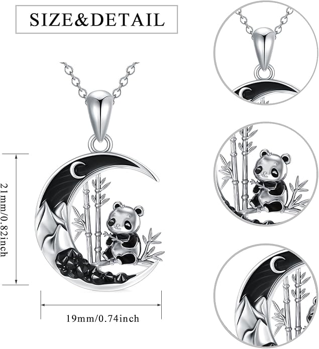 Gothic Jewelry Bat/Cat/Wolf/Dragon/Owl/Fox/Spider/Sun Pendant Sterling Silver Crescent Moon Necklace for Women Girls Black Jewelry Gifts