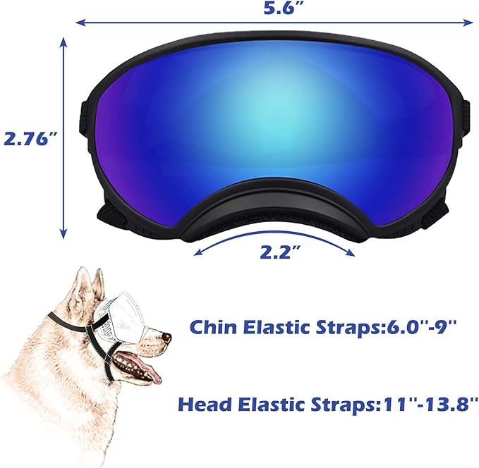 Medium Dog Sunglasses with Adjustable Strap UV Protection, Winproof Dog Puppy Sunglasses, Suitable for Medium Dog Pet Glasses, Dogs Eyes Protection,Soft Dog Goggles