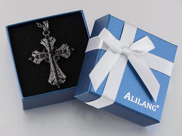 Alilang Silvery Tone Religious Cross Pendant Necklace w/Aquamarine Blue Or Clear Crystal Rhinestones