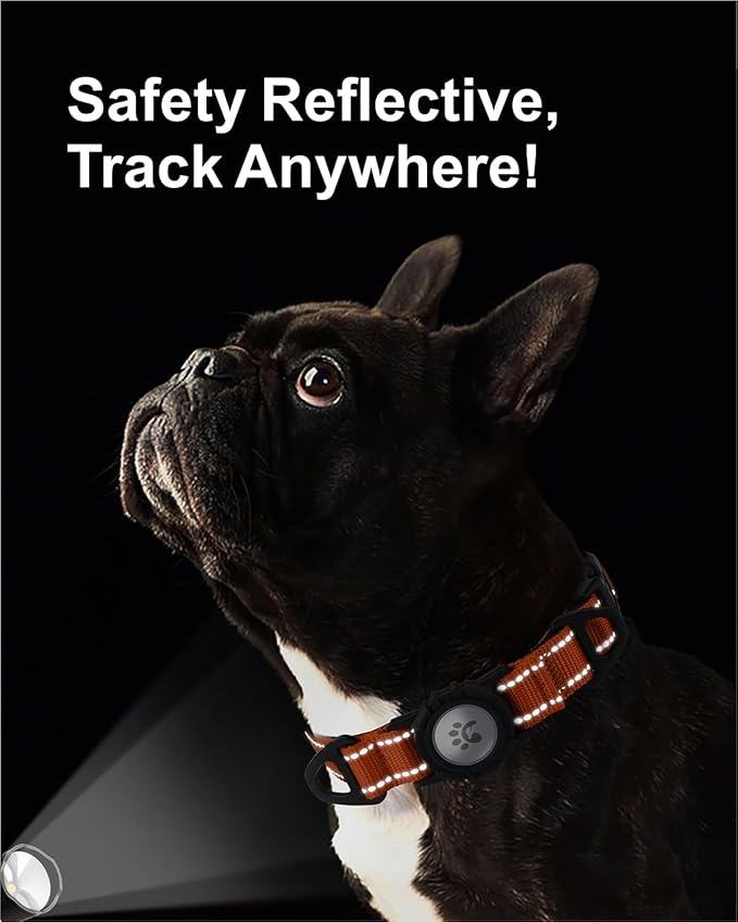 TagME Airtag Dog Collar,Waterproof Reflective Pet Collar with Airtag Holder,Soft Padded and Double D-Rings for Puppy,Orange