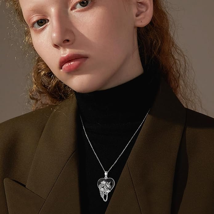 Gothic Jewelry Bat/Cat/Wolf/Dragon/Owl/Fox/Spider/Sun Pendant Sterling Silver Crescent Moon Necklace for Women Girls Black Jewelry Gifts