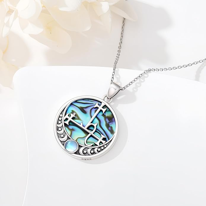 Witch Necklace 925 Sterling Silver Pentagram Triple Moon Pentacle Pendant Wiccan Pagan Jewelry Witchy Gifts for Women