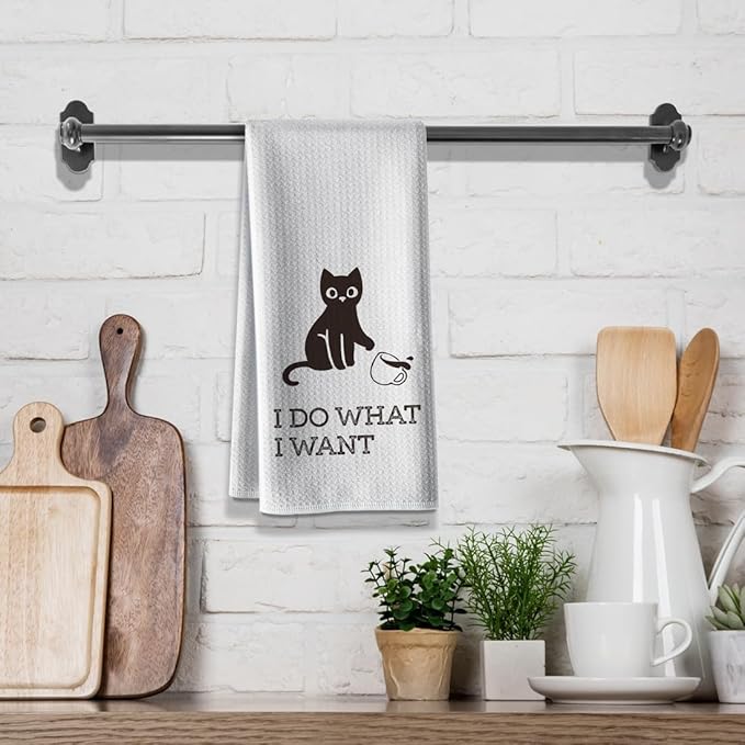 Funny Kitchen Towels,Cat Themed Dishcloth Dish Napkin Décor,16 x 24Inch,Cute Hand Towel,High Absorbent Tea Rags,Sweet Gifts for Cat Lover Owners Mom Hostess Women New Home Housewarming
