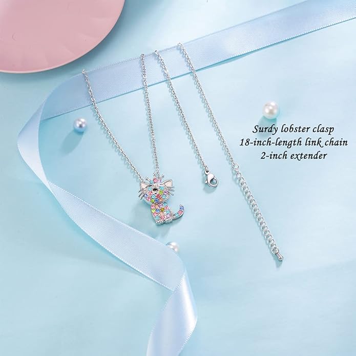 Lanqueen Kitty Cat Pendant Necklace Jewelry for Women Girls Cat Lover Gifts Daughter Loved Necklace