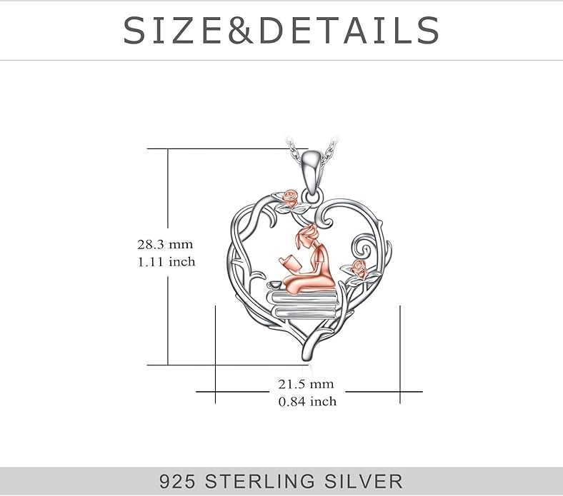 YFN 925 Sterling Silver Book Lover Necklace Reading Pendant for Women Graduation Gift Jewelry for Student Friends Classmate