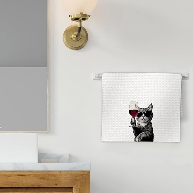 Flicy Funny Cat Kitchen Towels, Cat Bar Dish Towels, Gifts for CatWine Lovers Decorative Hand Towel Bar Towel for Kitchen Home Bar, CatKitchen Accessories, FunnyCat Wine Home Bars Decor(16x24lnch)