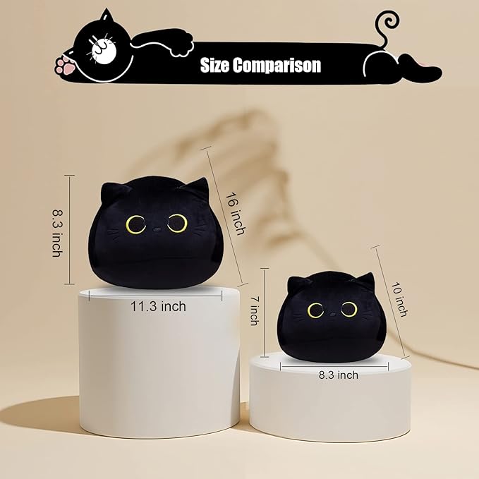 16'' Black Cat Plush Toys, Cute Cat Pillow Soft Baby Plushies for Kids, Cat Stuffed Animals Kawaii Plush Toys Gift for Boys Girls (Black, 16 Inch)