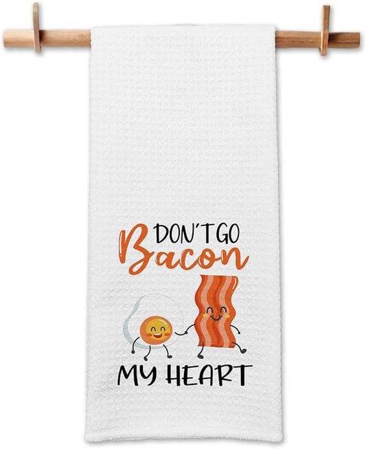 Funny Kitchen Towels Don't Go Bacon My Heart Dish Towels Cute Decorative Dishcloths with Sayings Great Housewarming Gifts Novelty Kitchen Decor Gifts for Women Men Hostess Chef Bacon Lover