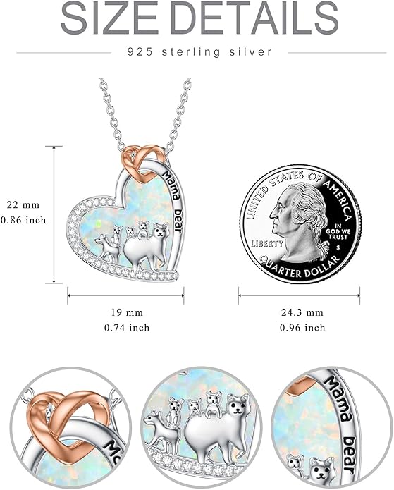 Mothers Day Gift for Mom 925 Sterling Silver Mama Bear/Dinosaur/Cat/Bird/Chicken Necklace with 1 2 3 4 5 Cubs Jewelry for Women Wife Grandma