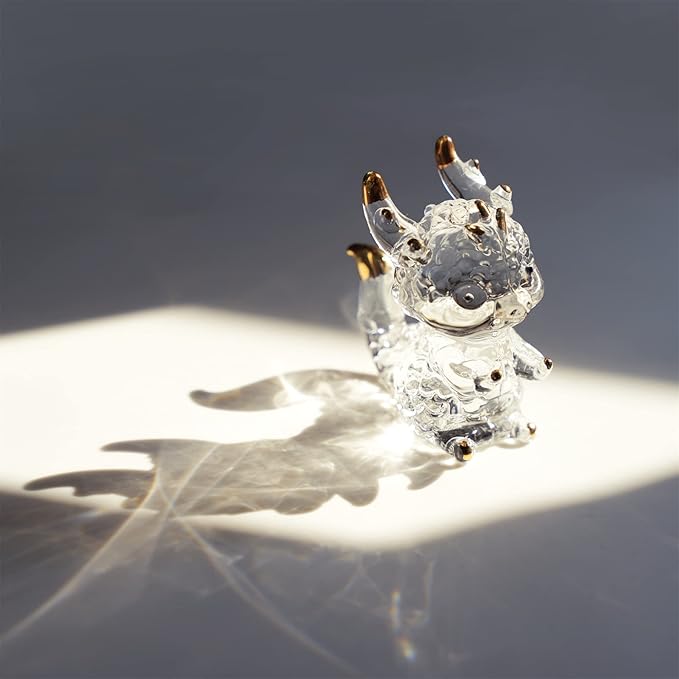 HDCRYSTALGIFTS 3inch Crystal Dragon Figurine Collectibles Art Glass Animal Ornament Decoration for Office Table Home Bedroom