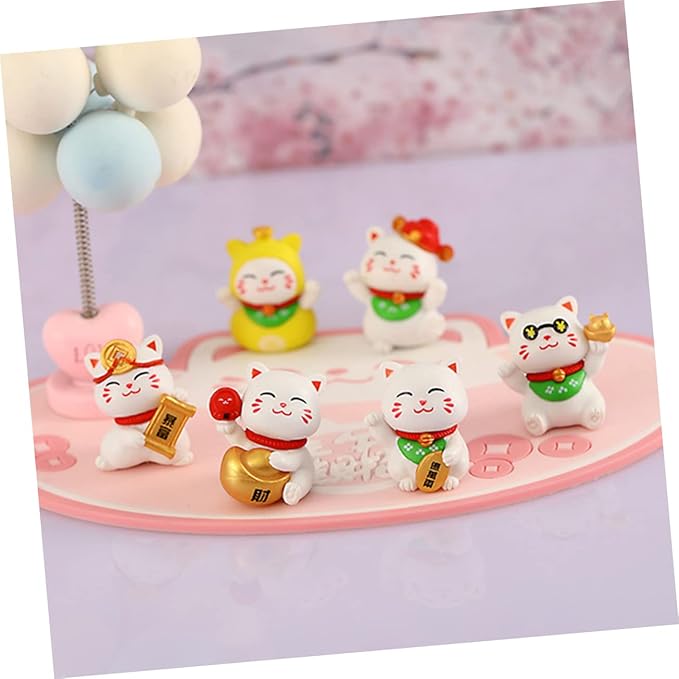 Yardwe 3sets Adorable Cat Figurines Kawaii Miniature Cat Statue Resin Craft for Home Outdoor Decor 6pcs*3