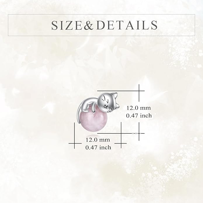 Sterling Silver Birthstone Black Cat Stud Earrings - Cat Birthstone Earrings for Women's Birthday Gift