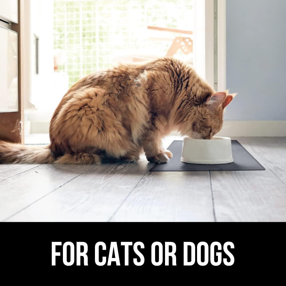 GORILLA GRIP 100% Waterproof Raised Edge BPA Free Silicone Pet Feeding Mat, Dog Cat Food Mats Contain Spills Protects Floors, Placemats for Cats and Dogs Water Bowl, Pets Accessories 23x15 Gray