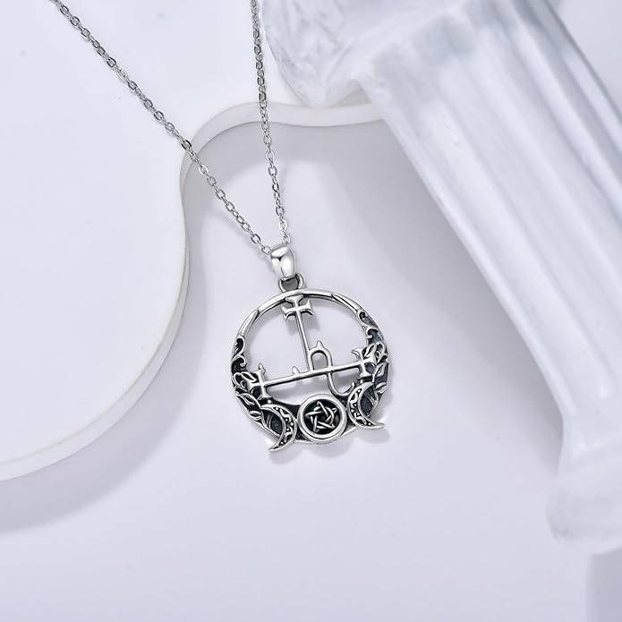 Witch Necklace 925 Sterling Silver Pentagram Triple Moon Pentacle Pendant Wiccan Pagan Jewelry Witchy Gifts for Women