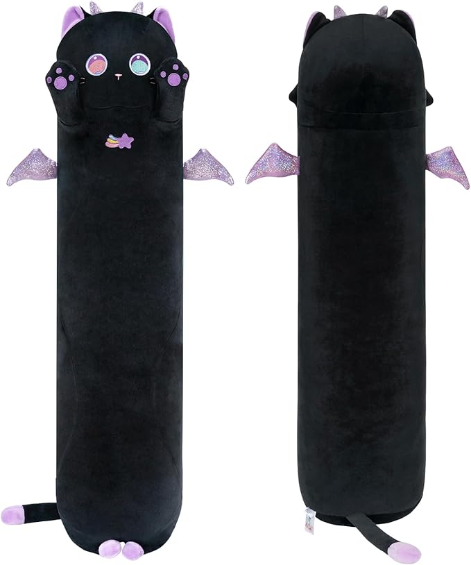 Long Cat Plush Body Pillow, Cute Purple Big Eyes Cat Stuffed Animals Kawaii Plushies, Squishy Body Pillow Plush Toys for Kids Girls Boys (44 Inches)