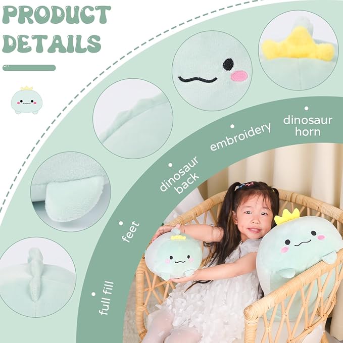 AIXINI 35.5 inch Cute Dinosaur Plush Stuffed Animal Cylindrical Body Pillow,Super Soft Cartoon Hugging Toy Gifts