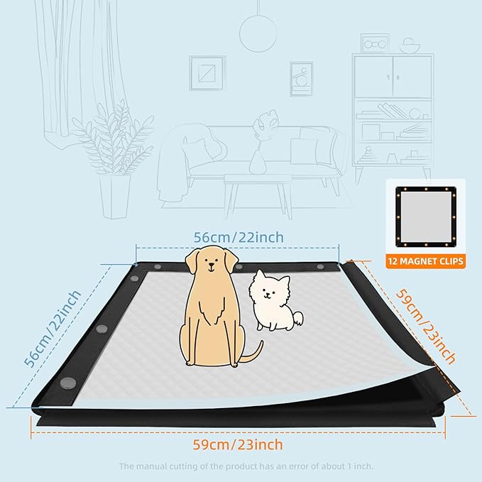 Dog Pee Pad Holder, Puppy Pad Holder, Oxford Cloth Material Soft & Durable, 12 Magnetic Clips, Fits 22" x 22" Pad, Black