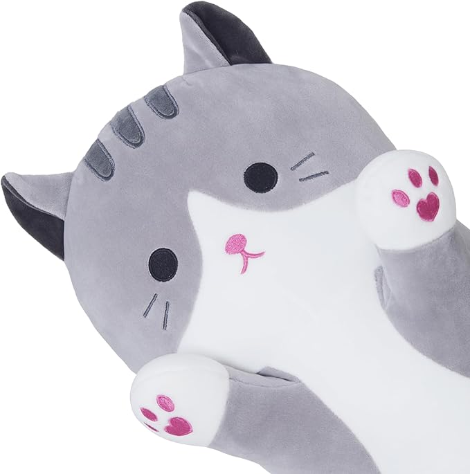 Long Cat Plush Body Pillow, Cute Cat Plush Toy Pillows with Wings, Stuffed Animals Kitten Soft Plushies Gifts for Kids Girls Girlfriend(Grey, 19.6in/50cm)