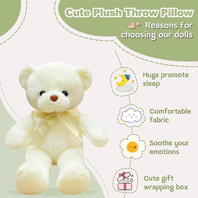 White Teddy Bear Stuffed Animals 13.4“ Soft Cuddly Stuffed Plush Teddy Bear Cute Plush Toys Birthday Christmas Valentine’s Day Wedding Graduation Party Gifts