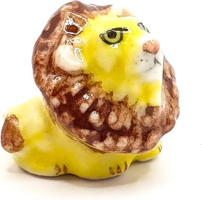 WitnyStore Tiny ½ Inch Yellow Brown Sit Lion Figurine - Miniature Hand Made Ceramic Panthera Wild Cats Tiger Jaguar Leopard Panthers Animals Small Porcelain Decorative Collectible Figures Décor Gifts