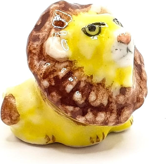 WitnyStore Tiny ½ Inch Yellow Brown Sit Lion Figurine - Miniature Hand Made Ceramic Panthera Wild Cats Tiger Jaguar Leopard Panthers Animals Small Porcelain Decorative Collectible Figures Décor Gifts