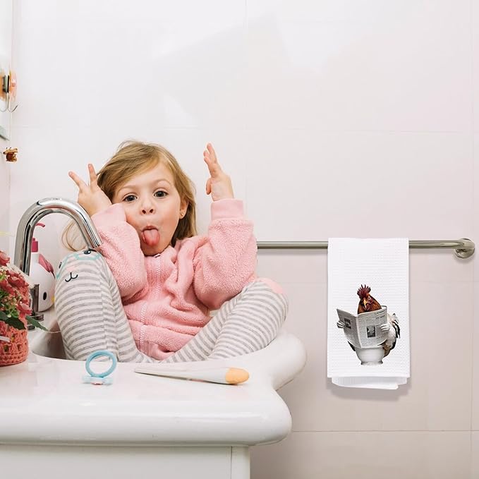 Funny Rooster Chicken Bathroom Hand Towels, Chicken Lovers Mom Lady Gifts Decorative Hand Towels for Bathroom Decor, 16x24 Inch