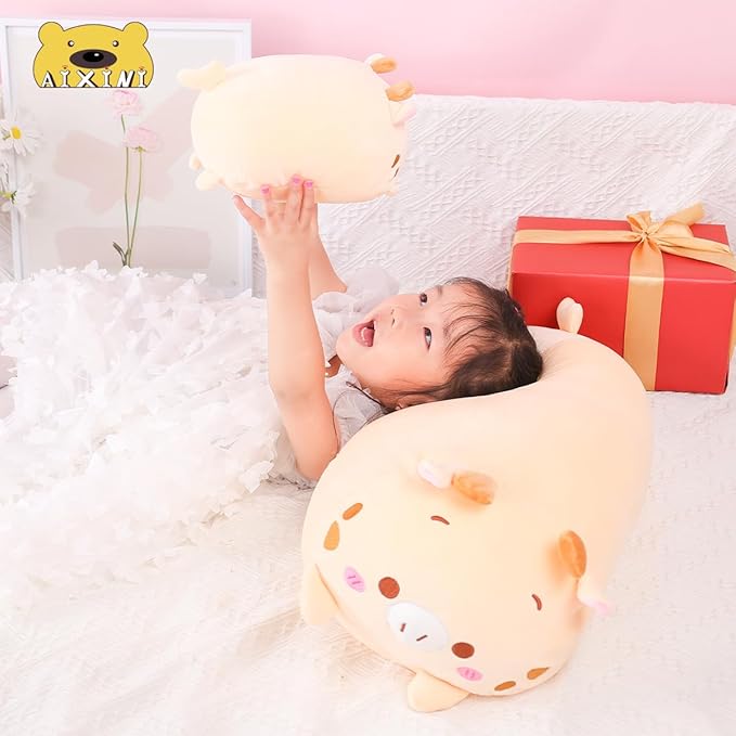 AIXINI 23.6 inch Cute Deer Plush Stuffed Animal Cylindrical Body Pillow,Super Soft Cartoon Hugging Toy Gifts