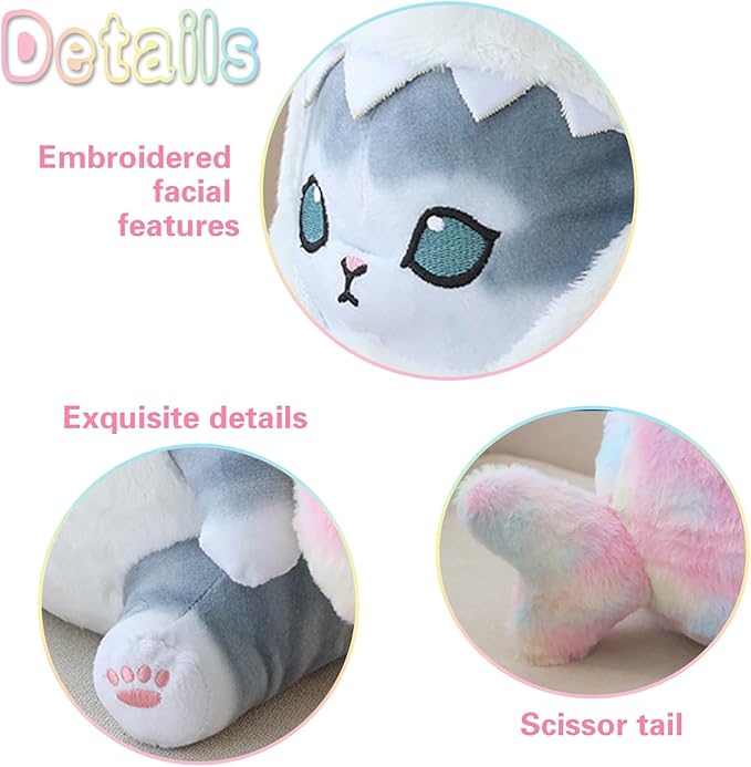 Kawaii Shark Cat Plush Toy Stuffed Animal Doll, Cute Soft Pillow Stress Release Hugs Toys Christmas Halloween Birthday Gifts for Kids Boys Girl Best Gift (Colorful - Gray,9 inch)
