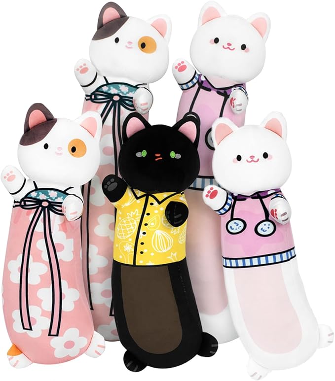 Long Cat Plush Pillow, Cat Stuffed Animals, Big Cat Throw Pillow, Black Sleeping Cat Doll Large Kitty Plush Pillow, Soft Plush Cat-Shaped Cushion for Kids and Cat Lovers, 20"