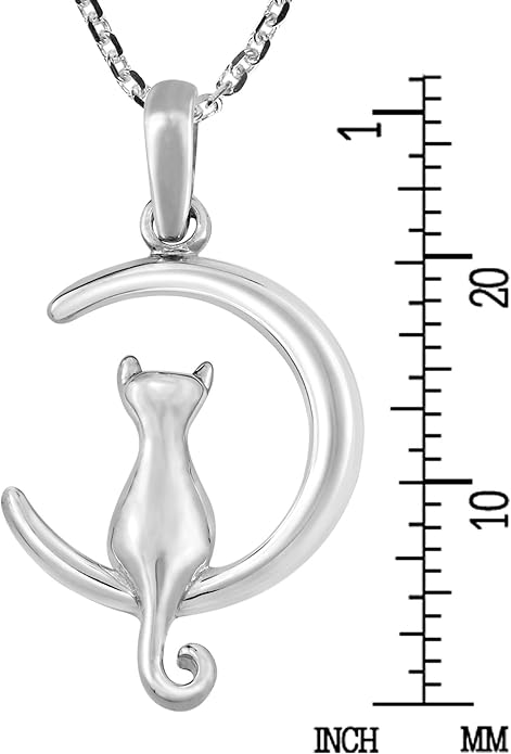 AeraVida Charming Cat Sitting on Crescent Moon .925 Sterling Silver Necklace | Crescent Moon Sterling Silver Necklace for Women