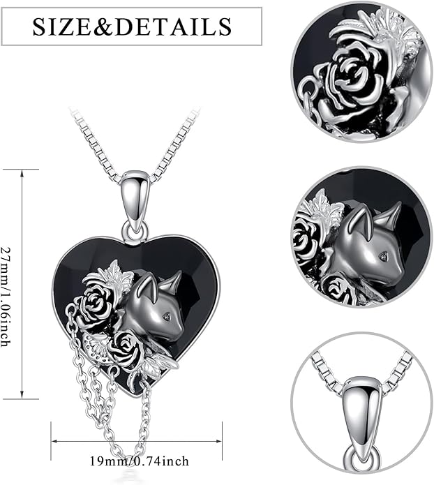 Gothic Jewelry Bat/Cat/Wolf/Dragon/Owl/Fox/Spider/Sun Pendant Sterling Silver Crescent Moon Necklace for Women Girls Black Jewelry Gifts