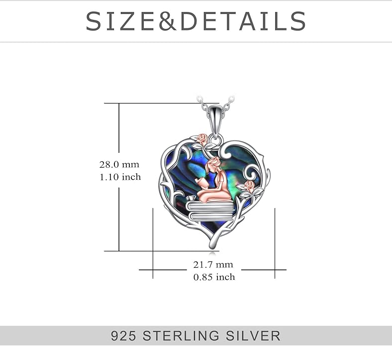 YFN 925 Sterling Silver Book Lover Necklace Reading Pendant for Women Graduation Gift Jewelry for Student Friends Classmate