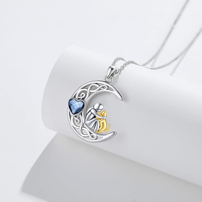 JUSTKIDSTOY Sterling Silver Cute Animal Pendant Necklace with Crystal Cat Pendant - Women's Cat Lovers Jewelry Gift