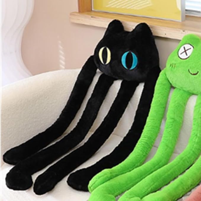 Long Legs Octopus Cat Plush Pillow,39"/100cm Cute Black Cat Stuffed Animals Kawaii Soft Black Cat Plush Toy, Gift for Men Women Kids