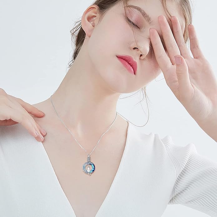 TOUPOP Cat Cremation Jewelry for Ashes Sterling Silver Cat Moon Urn Necklace that Hold Human Pet Ashes Memorial Keepsake Jewelry