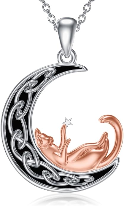 Fox/Cat/Axolotl/Sloth/Panda Necklace Crescent Moon Necklace 925 Sterling Silver Cute Animal Jewelry as Birthday Mothers Day Gifts for Women