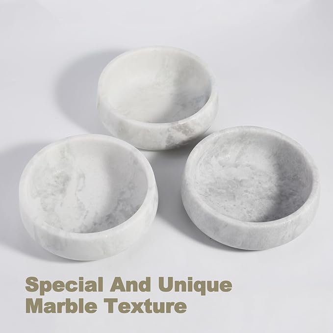 White Marble Dog Bowls, Non-Slip Dog Food Water Bowl Small, Heavy Duty Pet Bowl for Cats and Medium Dogs, Weighted African Natural Marble, Holds 4 Cups(5lbs)