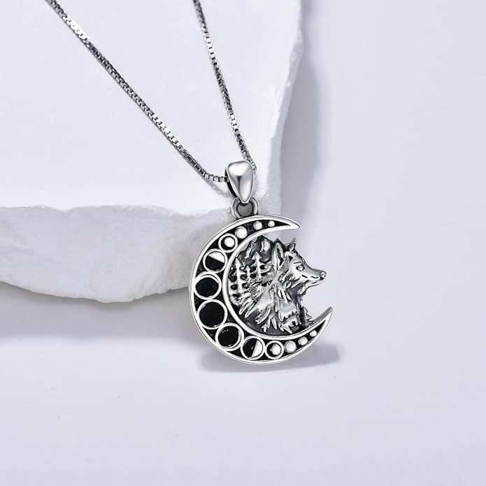 Witch Cat/Raven/Moon phase Necklace 925 Sterling Silver Celtic knot Pendant Gothic Jewelry Gifts for Women