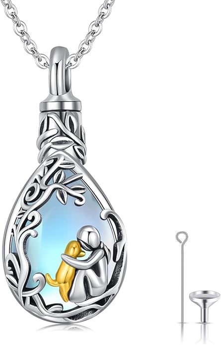 JUSTKIDSTOY Dog/Cat/Hummingbird Urn Necklace for Ashes S925 Sterling Silver Heart Cremation Jewelry Keepsake Memorial for Women