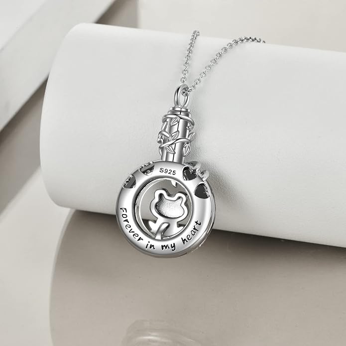 POPLYKE 925 Sterling Silver Urn Necklace for Ashes for Women Cremation Necklace for Ashes Keepsake Jewelry for Human
